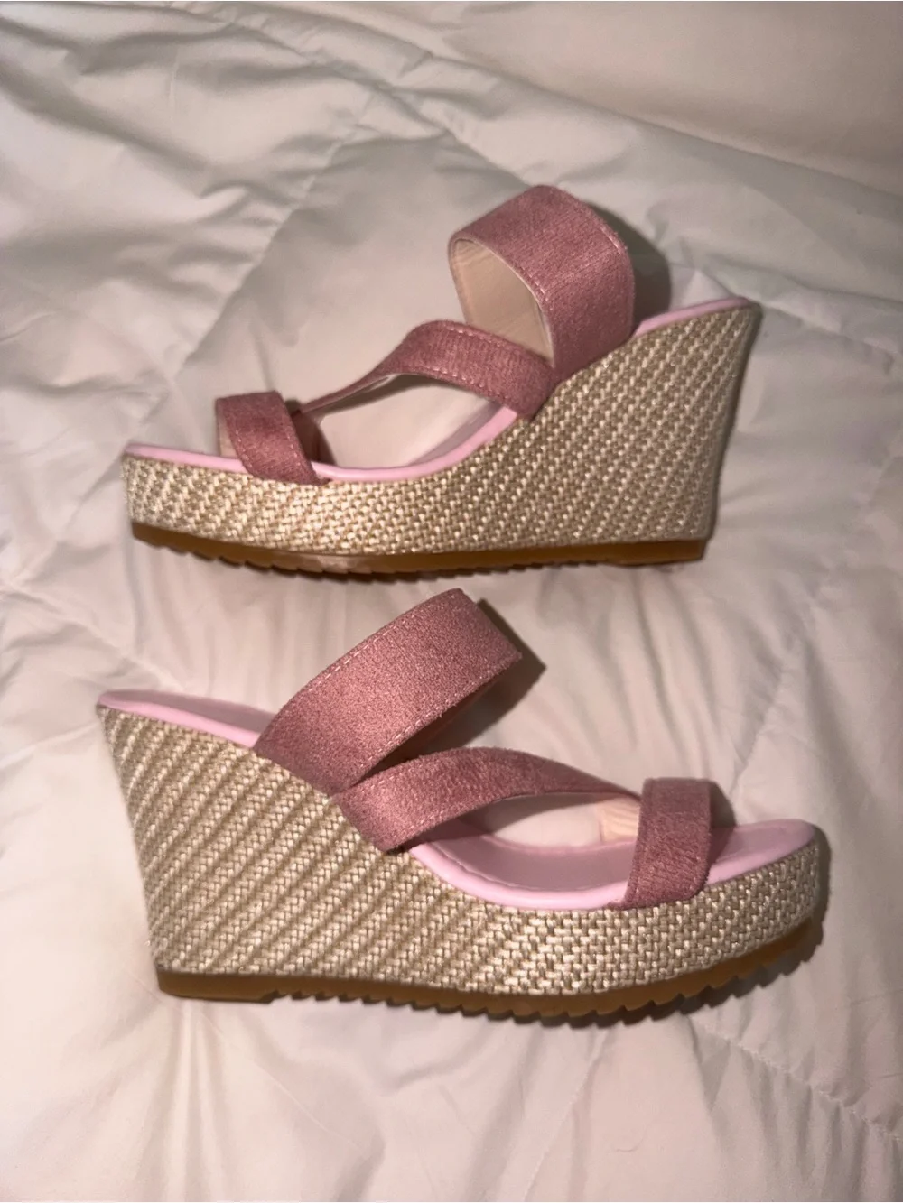 Pink Espadrille Wedge Sandals with Strappy Upper